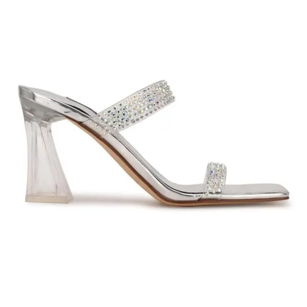 NINE WEST Darla Heeled Dress Sandals - Clear/Silver - size 7.5